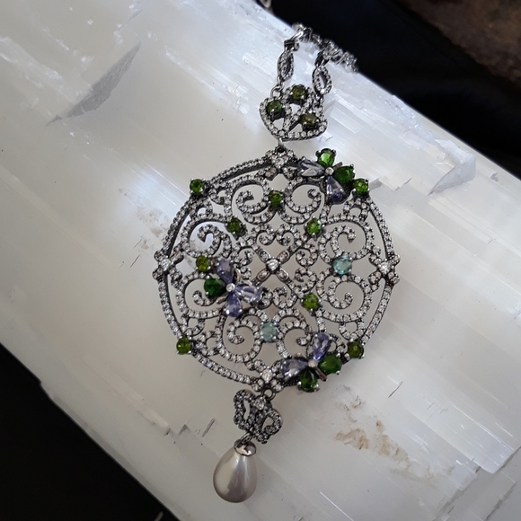 Chrome Diopside Long Sterling Silver Necklace - Picture 4 of 14